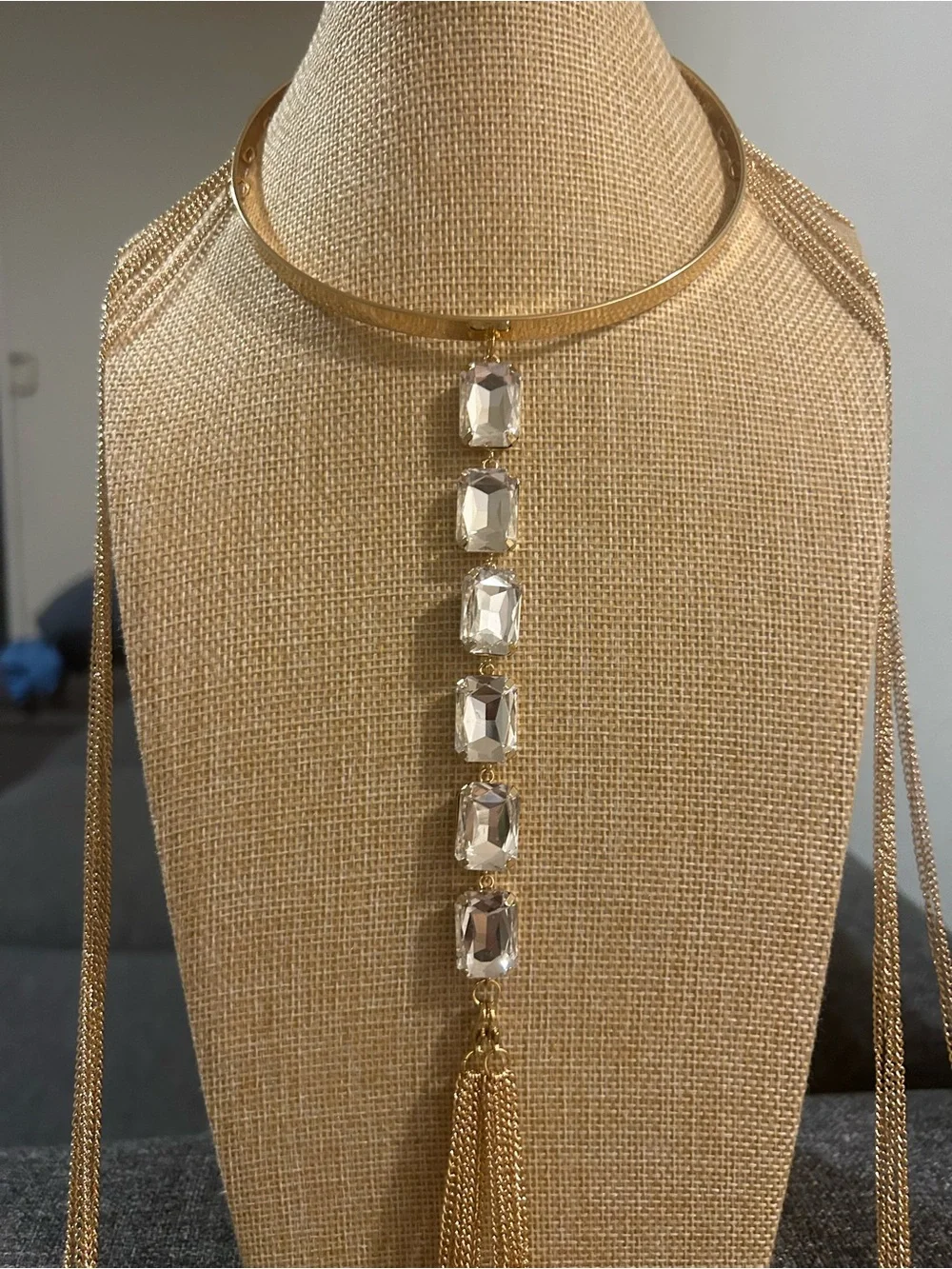 Gold Multi-Chain Crystal Tassel Body Necklace - Women Jewelry